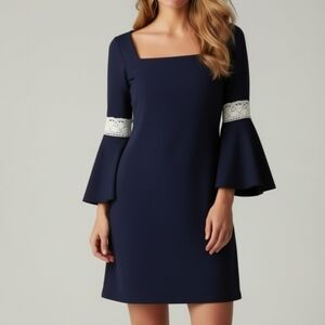 Dice Tunic Dress with Belled Sleeves Size M/L